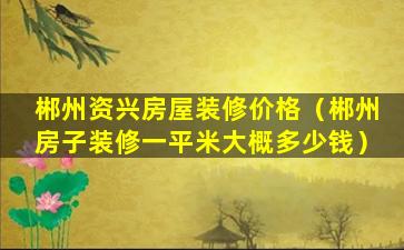 郴州资兴房屋装修价格（郴州房子装修一平米大概多少钱）