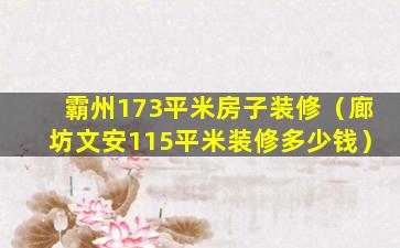 霸州173平米房子装修（廊坊文安115平米装修多少钱）