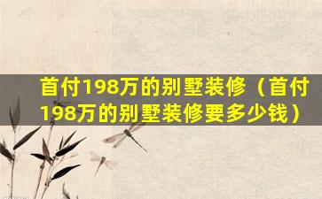 首付198万的别墅装修（首付198万的别墅装修要多少钱）