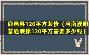 鹿邑县120平方装修（河南濮阳普通装修120平方需要多少钱）